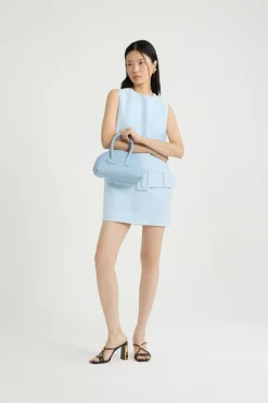 Robe courte ceinturée en tweed de coton bio léger